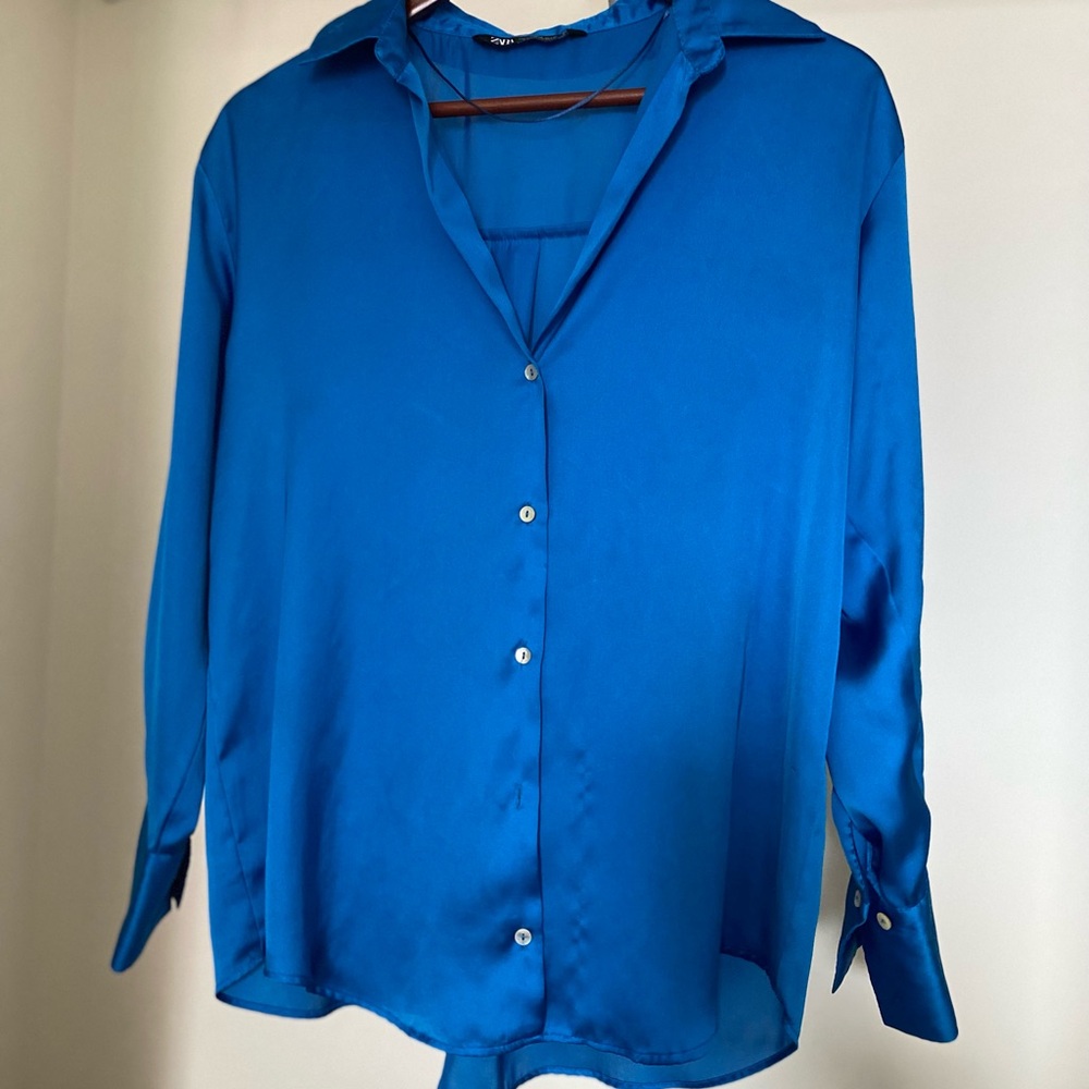 Zara Vibrant Blue Button Down Shirt